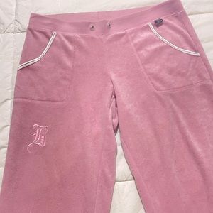 pink velour track pants